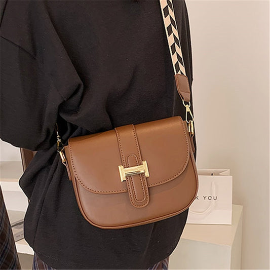 Solid Color Flap Square Crossbody Bags for Women PU Leather Trendy Wide Strap Designer Handbags Ladies Luxury Small Shoulder Bag