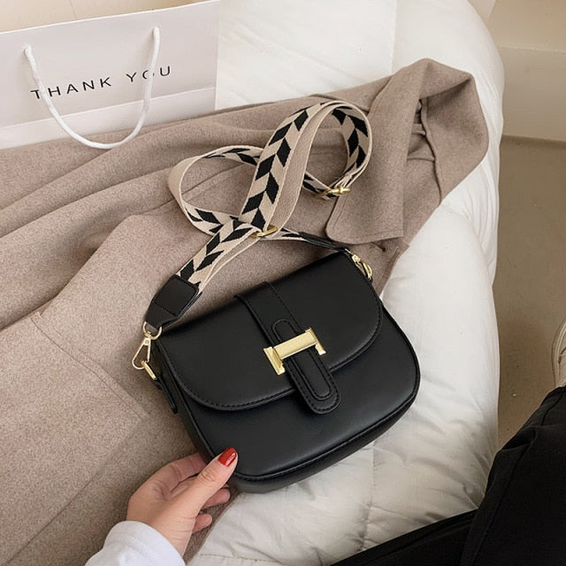 Solid Color Flap Square Crossbody Bags for Women PU Leather Trendy Wide Strap Designer Handbags Ladies Luxury Small Shoulder Bag