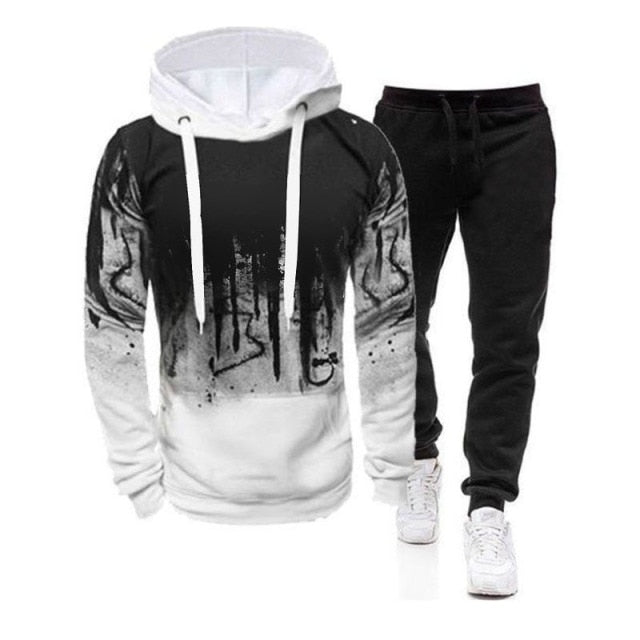 Men's Set Hoodie Sets Men Tracksuit Sportswear Hoodies+Sweatpant 2 Pieces Autumn Winter Male Warm Clothing Pullover Sweatshirts