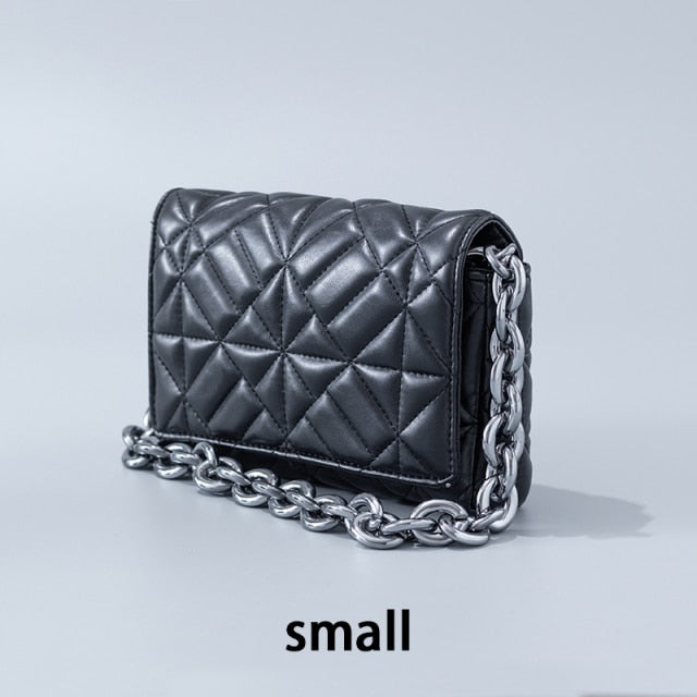 Fashion Thick Chain Thread Shoulder Bag Retro Casual Women Hand Bags Female Leather Solid Quilted Chain Handbag for Women no tag