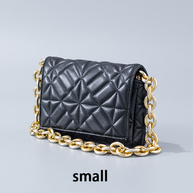 Fashion Thick Chain Thread Shoulder Bag Retro Casual Women Hand Bags Female Leather Solid Quilted Chain Handbag for Women no tag