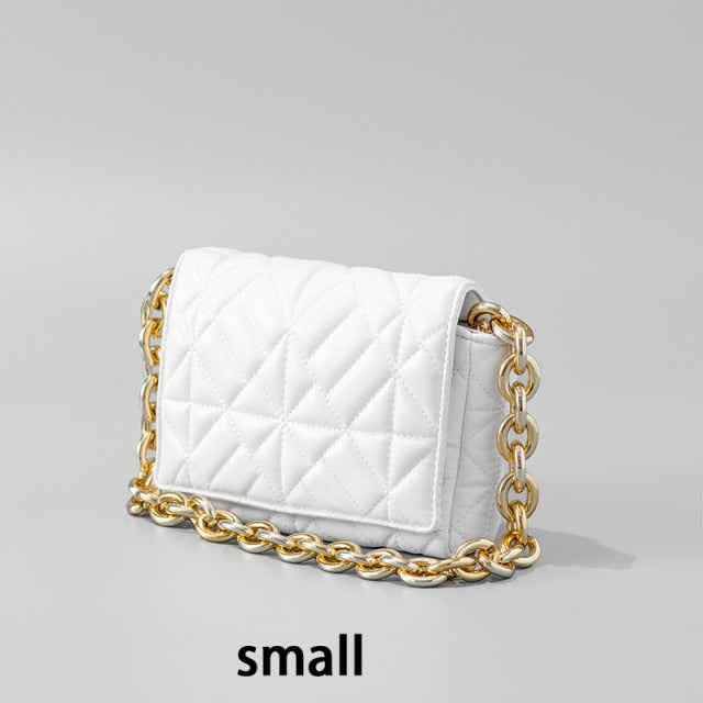 Fashion Thick Chain Thread Shoulder Bag Retro Casual Women Hand Bags Female Leather Solid Quilted Chain Handbag for Women no tag