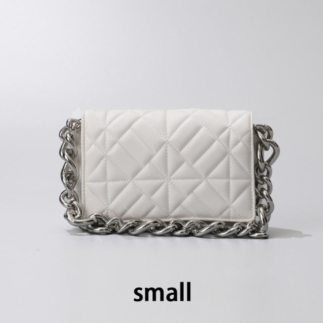 Fashion Thick Chain Thread Shoulder Bag Retro Casual Women Hand Bags Female Leather Solid Quilted Chain Handbag for Women no tag