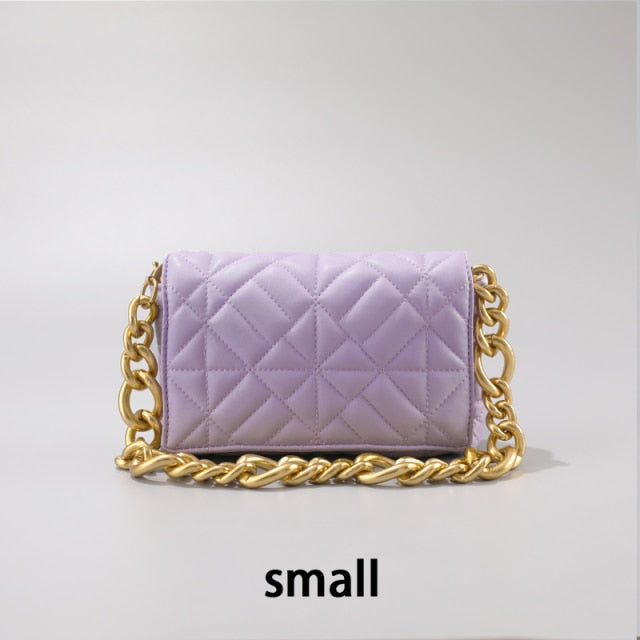 Fashion Thick Chain Thread Shoulder Bag Retro Casual Women Hand Bags Female Leather Solid Quilted Chain Handbag for Women no tag