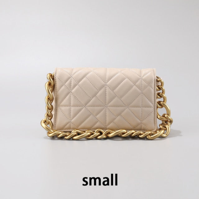 Fashion Thick Chain Thread Shoulder Bag Retro Casual Women Hand Bags Female Leather Solid Quilted Chain Handbag for Women no tag