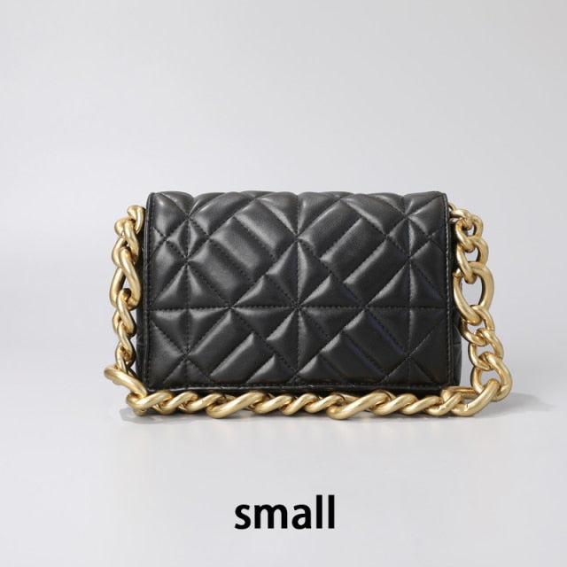 Fashion Thick Chain Thread Shoulder Bag Retro Casual Women Hand Bags Female Leather Solid Quilted Chain Handbag for Women no tag