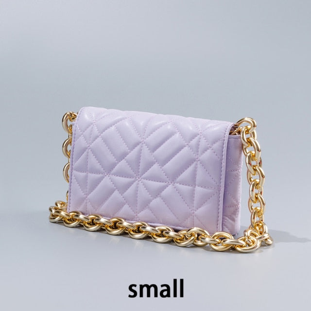 Fashion Thick Chain Thread Shoulder Bag Retro Casual Women Hand Bags Female Leather Solid Quilted Chain Handbag for Women no tag