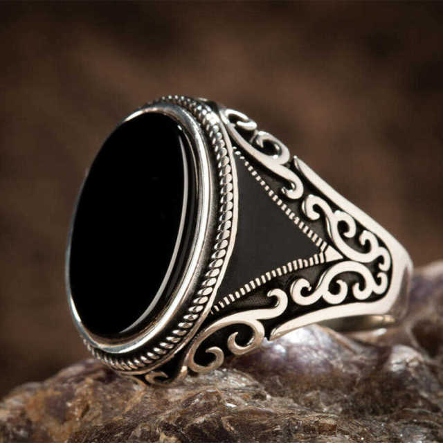 Retro Handmade Turkish Ring For Men Vintage Double Swords Black Zircon Rings Punk 2021 Trendy Islamic Religious Muslim Jewelry