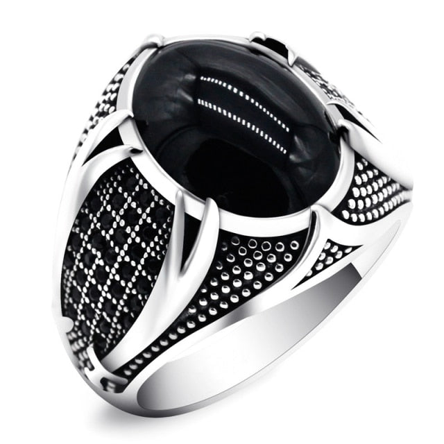 Retro Handmade Turkish Ring For Men Vintage Double Swords Black Zircon Rings Punk 2021 Trendy Islamic Religious Muslim Jewelry