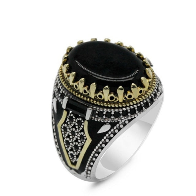 Retro Handmade Turkish Ring For Men Vintage Double Swords Black Zircon Rings Punk 2021 Trendy Islamic Religious Muslim Jewelry