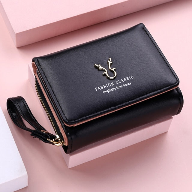 2021 New Wallet Women's Cute Fawn Solid Color Female Bifold Leather PU Purses Girls Short Holder Card Pocket Multif Coin Bags