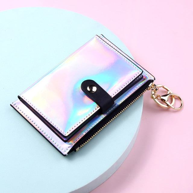 2021 New Laser Women Wallets Fashion Keychain Zipper Coin Purse Mini Small Money Bag Credit Card Holder