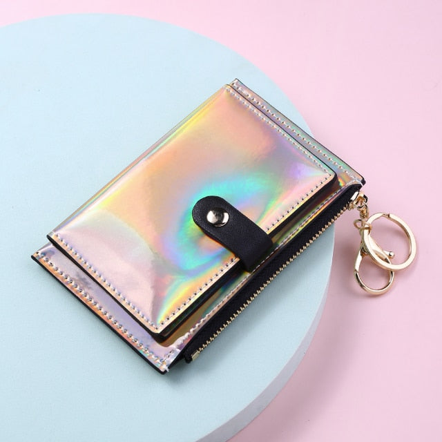 2021 New Laser Women Wallets Fashion Keychain Zipper Coin Purse Mini Small Money Bag Credit Card Holder