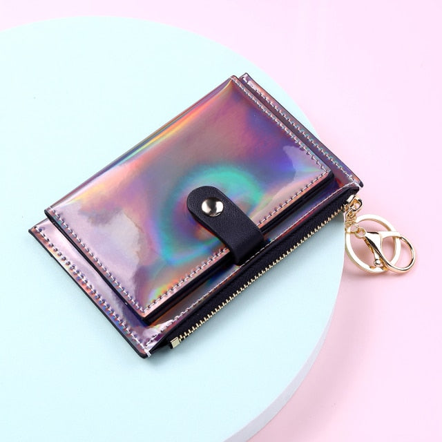 2021 New Laser Women Wallets Fashion Keychain Zipper Coin Purse Mini Small Money Bag Credit Card Holder