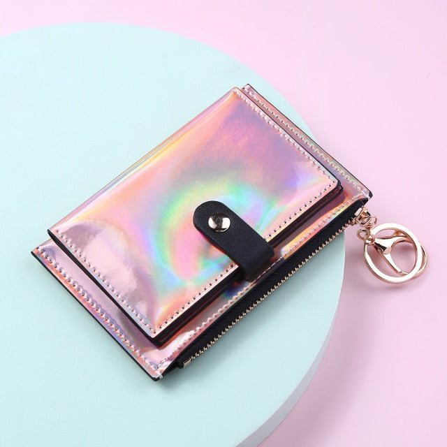 2021 New Laser Women Wallets Fashion Keychain Zipper Coin Purse Mini Small Money Bag Credit Card Holder