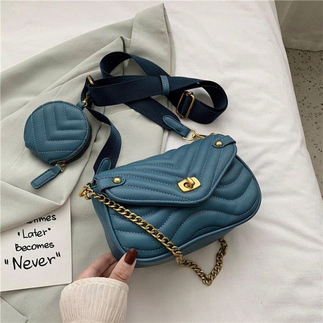 Small PU Leather Shoulder Bag For Women 2021 new purse and Handbags Female Travel Crossbody Bag ladies chain Sling bag 2 PCS/SET