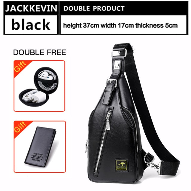 JackKevin Men's Fashion Crossbody Bag Theftproof Rotatable Button Open Leather Chest Bags Men Shoulder Bags Chest Waist Pack