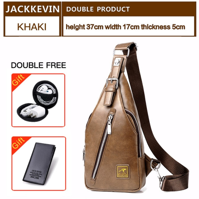 JackKevin Men's Fashion Crossbody Bag Theftproof Rotatable Button Open Leather Chest Bags Men Shoulder Bags Chest Waist Pack