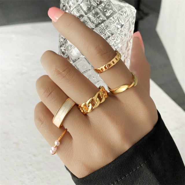 FNIO Bohemian Gold Chain Rings Set For Women Fashion Boho Coin Snake Moon Rings Party 2021 Trend Jewelry Gift