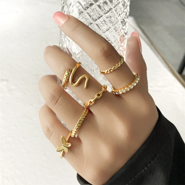 FNIO Bohemian Gold Chain Rings Set For Women Fashion Boho Coin Snake Moon Rings Party 2021 Trend Jewelry Gift