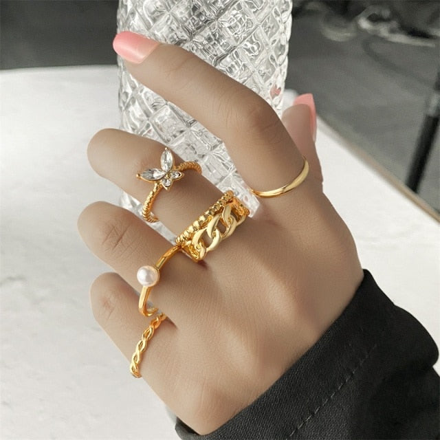 FNIO Bohemian Gold Chain Rings Set For Women Fashion Boho Coin Snake Moon Rings Party 2021 Trend Jewelry Gift