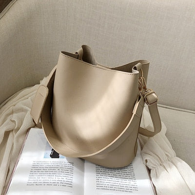 casual wide strap bucket bag designer women shoulder bags luxury pu crossbody bag large capacity messenger bag simply purse 2021