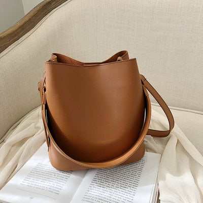 casual wide strap bucket bag designer women shoulder bags luxury pu crossbody bag large capacity messenger bag simply purse 2021