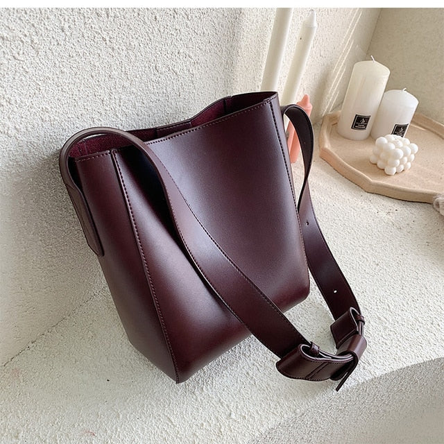 casual wide strap bucket bag designer women shoulder bags luxury pu crossbody bag large capacity messenger bag simply purse 2021