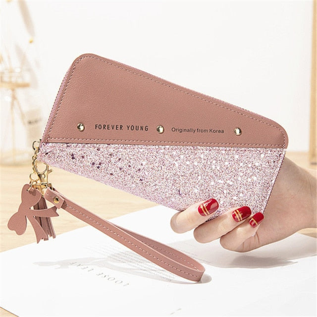 Patchwork Diamonds PU Leather Forever Young Wallet Fashionable Large Capacity Zippered Ladies' Purse