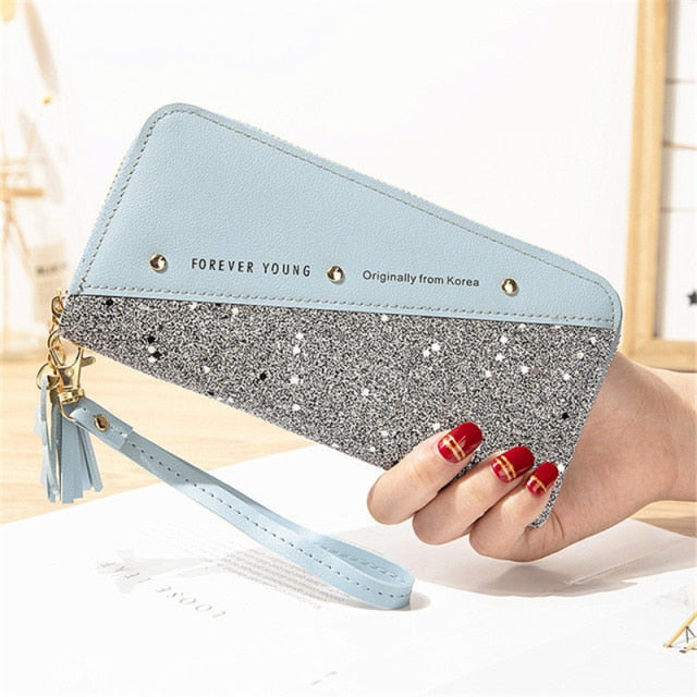 Patchwork Diamonds PU Leather Forever Young Wallet Fashionable Large Capacity Zippered Ladies' Purse