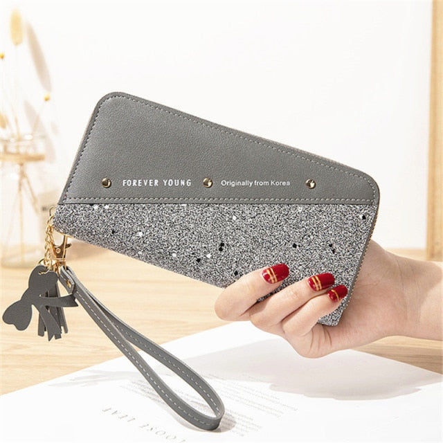 Patchwork Diamonds PU Leather Forever Young Wallet Fashionable Large Capacity Zippered Ladies' Purse