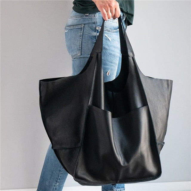 Casual Soft Large Capacity Tote Luxury Bag Women Handbags Designer Look Pu Leather Women's Shoulder Bag Retro Big Shopper Purses