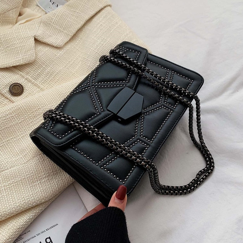 LEFTSIDE Rivet Chain Brand PU Leather Crossbody Bags For Women 2021 hit Simple Fashion Shoulder Bag Lady Luxury Small Handbags