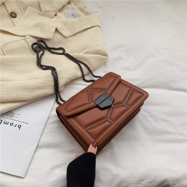 LEFTSIDE Rivet Chain Brand PU Leather Crossbody Bags For Women 2021 hit Simple Fashion Shoulder Bag Lady Luxury Small Handbags