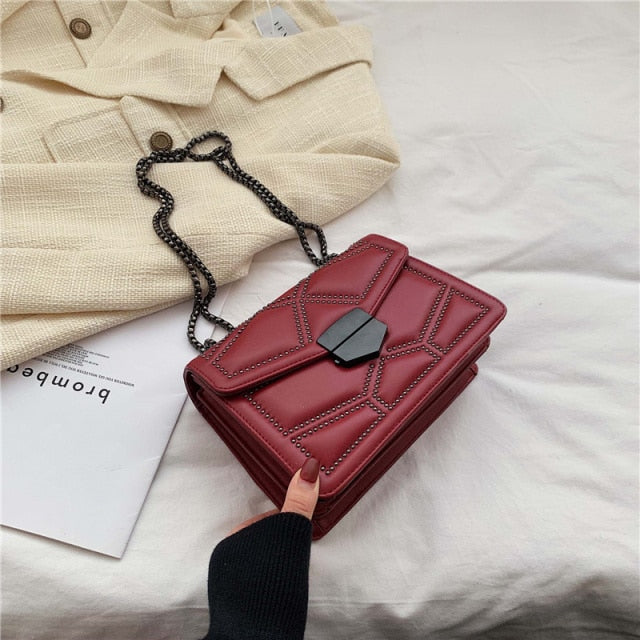 LEFTSIDE Rivet Chain Brand PU Leather Crossbody Bags For Women 2021 hit Simple Fashion Shoulder Bag Lady Luxury Small Handbags