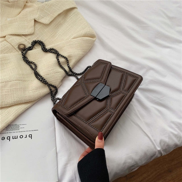 LEFTSIDE Rivet Chain Brand PU Leather Crossbody Bags For Women 2021 hit Simple Fashion Shoulder Bag Lady Luxury Small Handbags