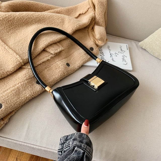 LEFTSIDE Solid Color PU Leather Shoulder Bags For Women 2021 hit Lock Handbags Small Travel Hand Bag Lady Fashion Bags