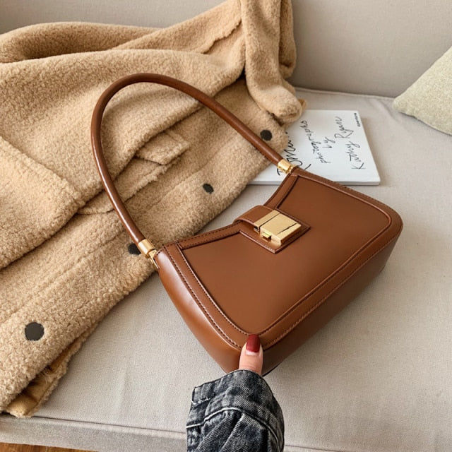 LEFTSIDE Solid Color PU Leather Shoulder Bags For Women 2021 hit Lock Handbags Small Travel Hand Bag Lady Fashion Bags