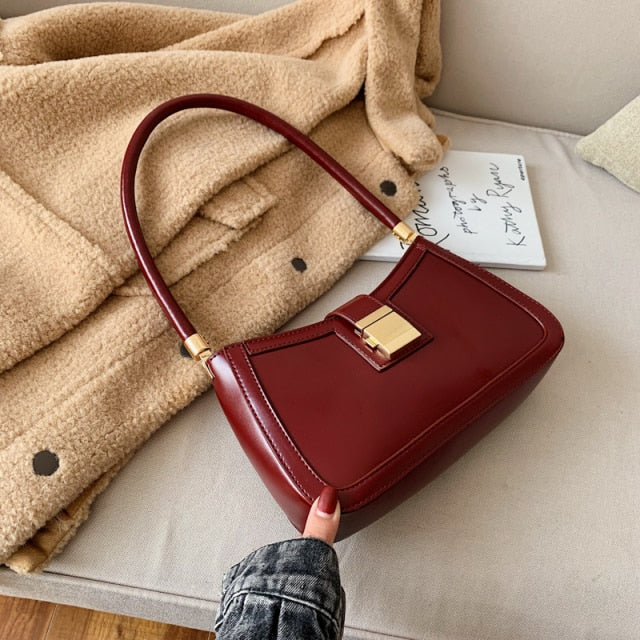 LEFTSIDE Solid Color PU Leather Shoulder Bags For Women 2021 hit Lock Handbags Small Travel Hand Bag Lady Fashion Bags