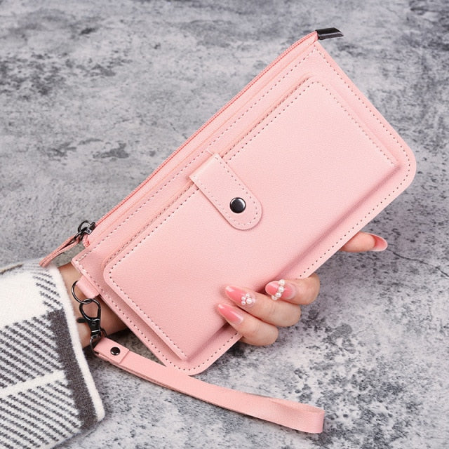 2021 New Women's Wallet Multifunctional Fashion PU Leather Long Wallets Multi-card Position Clutch Buckle Zipper Student Wallet