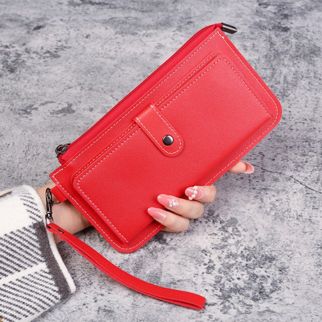 2021 New Women's Wallet Multifunctional Fashion PU Leather Long Wallets Multi-card Position Clutch Buckle Zipper Student Wallet