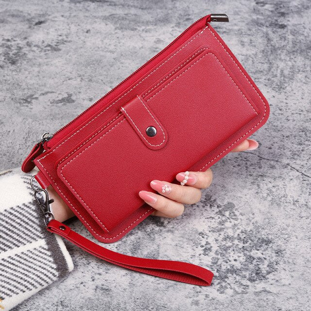 2021 New Women's Wallet Multifunctional Fashion PU Leather Long Wallets Multi-card Position Clutch Buckle Zipper Student Wallet