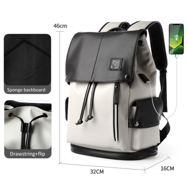 Men Leather Backpack Travel Multi Male Mochila Fashion Large Capacity Shoolbag For Boy Men 15.6" Laptop School Bag College Style