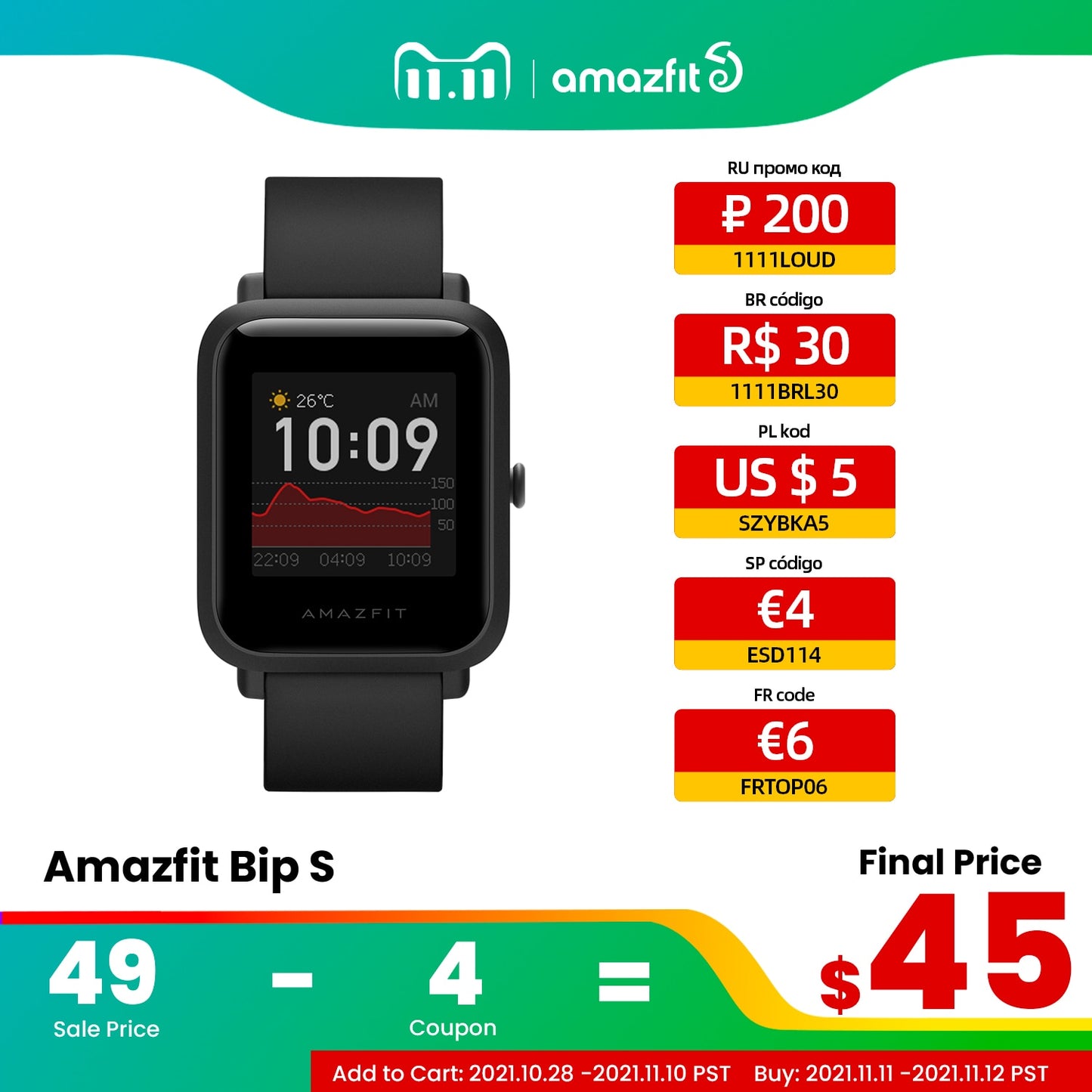 In Stock 2020 Global Amazfit Bip S Smartwatch 5ATM waterproof built in GPS GLONASS Smart Watch for Android iOS Phone