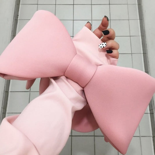 2021 New Spring Summer Woman New Personality Pink Color Spliced Bow Many Wear Methods Handbag All Match Evening Clutch Bags Cute