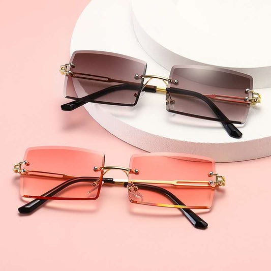 2022 Retro Sunglasses Women Brand Designer Fashion Rimless Gradient Sun Glasses Shades Cutting Lens Ladies Frameless Eyeglasses