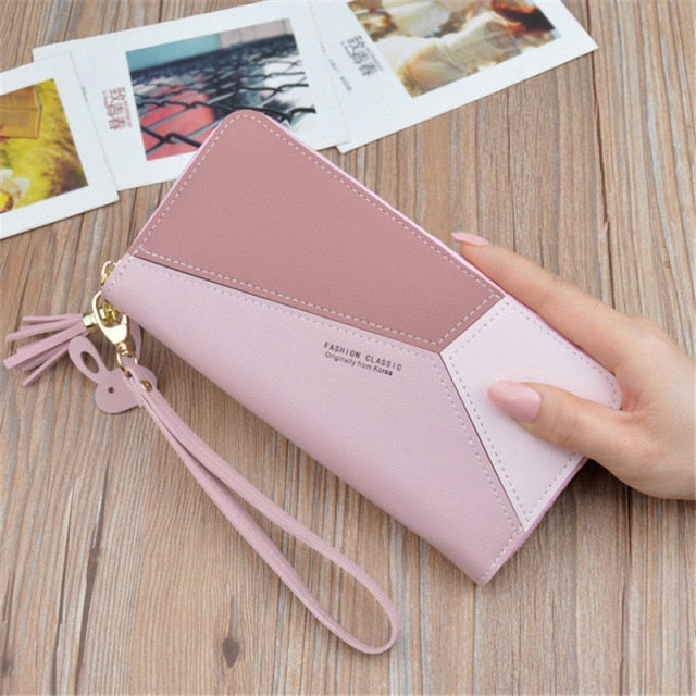 Geometric Luxury PU Leather Women Long Zipper Coin Purses Tassel Design Clutch lady Female Money Credit Card Holder clutch bag