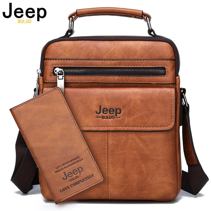 JEEP BULUO Brand Men's Crossbody Shoulder Bags High quality Tote Fashion Business Man Messenger Bag Big Size Split Leather Bags