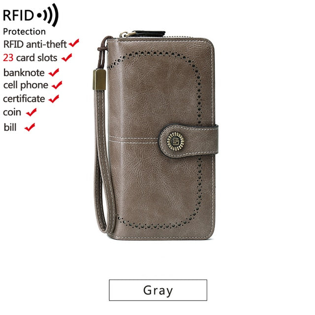 High Quality Women Wallet RFID Anti-theft Leather Wallets For Woman Long Zipper Large Ladies Clutch Bag Female Purse Card Holder