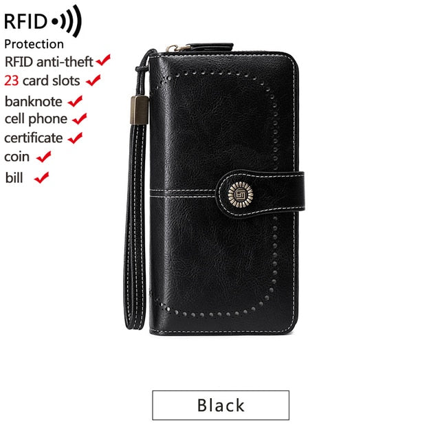 High Quality Women Wallet RFID Anti-theft Leather Wallets For Woman Long Zipper Large Ladies Clutch Bag Female Purse Card Holder